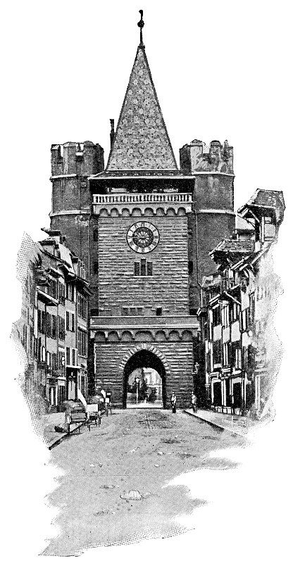 斯帕伦托古老的城门在巴塞尔，瑞士- 19世纪